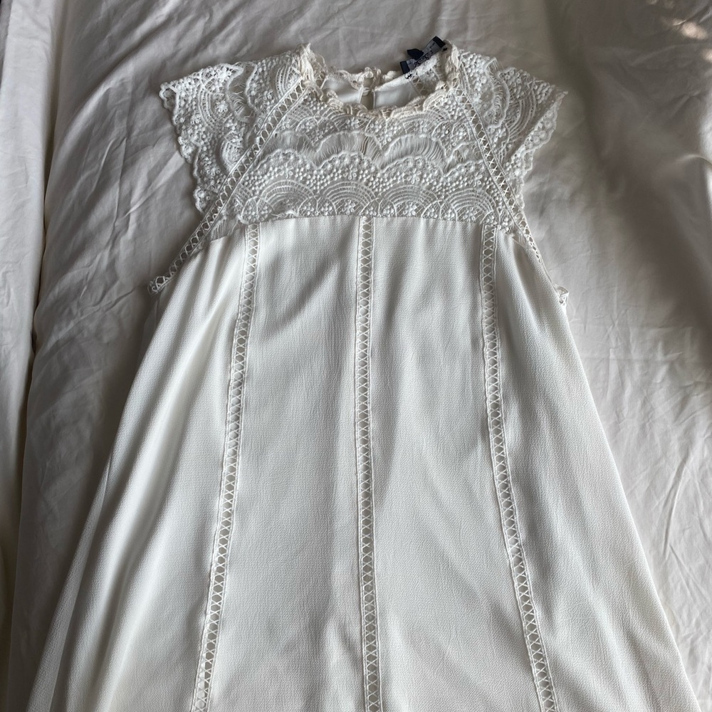 White Lace Short Sleeve Mini Dress
